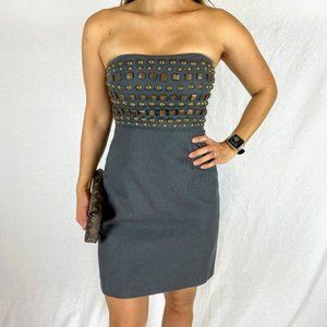 J. Crew Gray Linen Strapless Sheath Dress